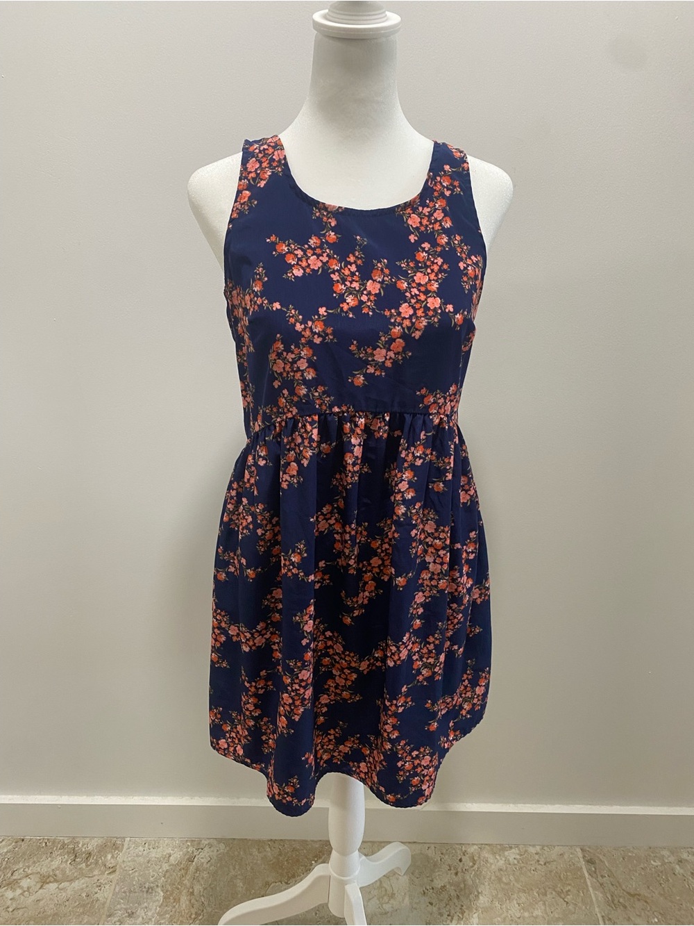 Old Navy Navy Dress with Coral Floral Print